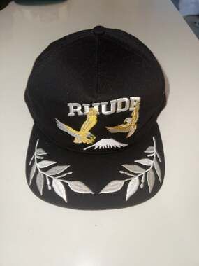 Rhude Black Eagle Souvenir Snapback Hat with Green Underbrim